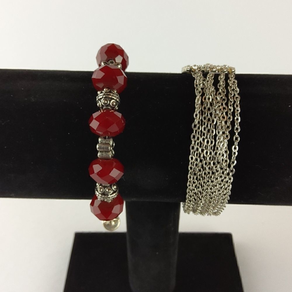 (3/$20) silvertone and faux Ruby bracelets - Picture 2 of 13
